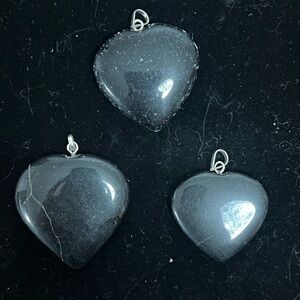 Black tourmaline Heart Pendant.  Natural carved polished stone.